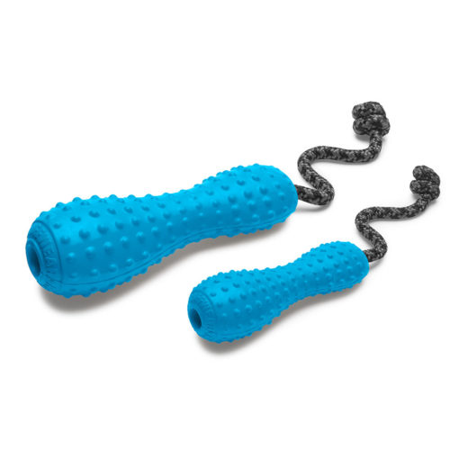 Ruffwear Gourdo rubber dog toy with throw rope - Metolius Blue.