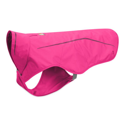 The Ruffwear Sun Shower, in pink, is a weatherproof dog raincoat built for the trail.